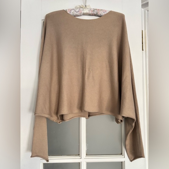 The Row Cropped Camel Tan Dolman Sleeve Boatneck Sweater Knit Top - Picture 2 of 16